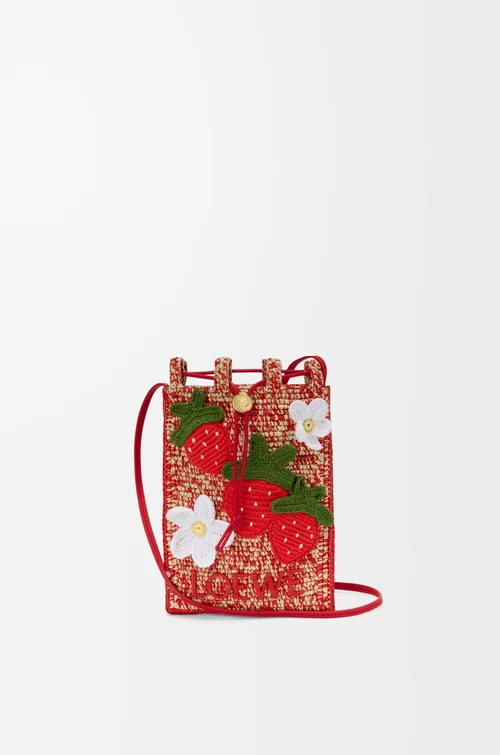 Loewe Strawberry drawstring pocket in classic calfskin and raffia