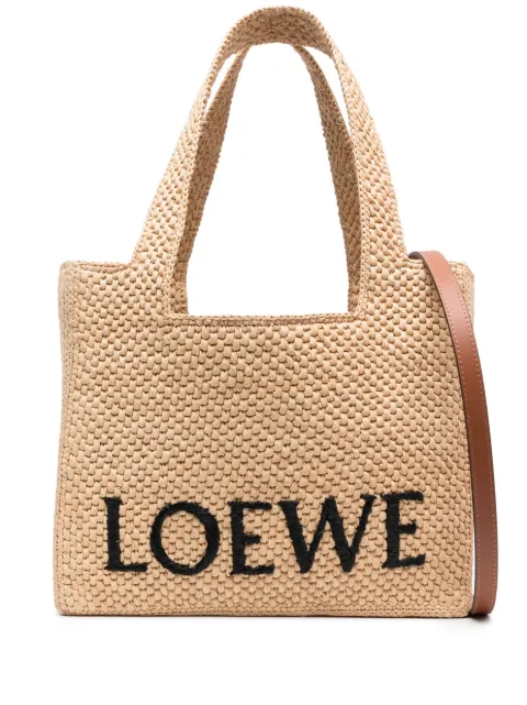 Loewe embroidered-logo raffia tote bag