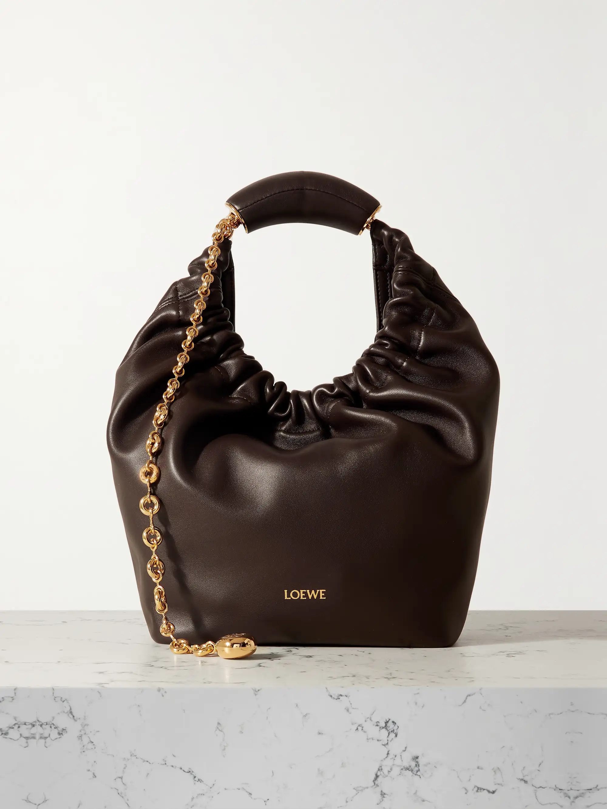 Loewe Squeeze small chain-embellished gathered leather shoulder bag