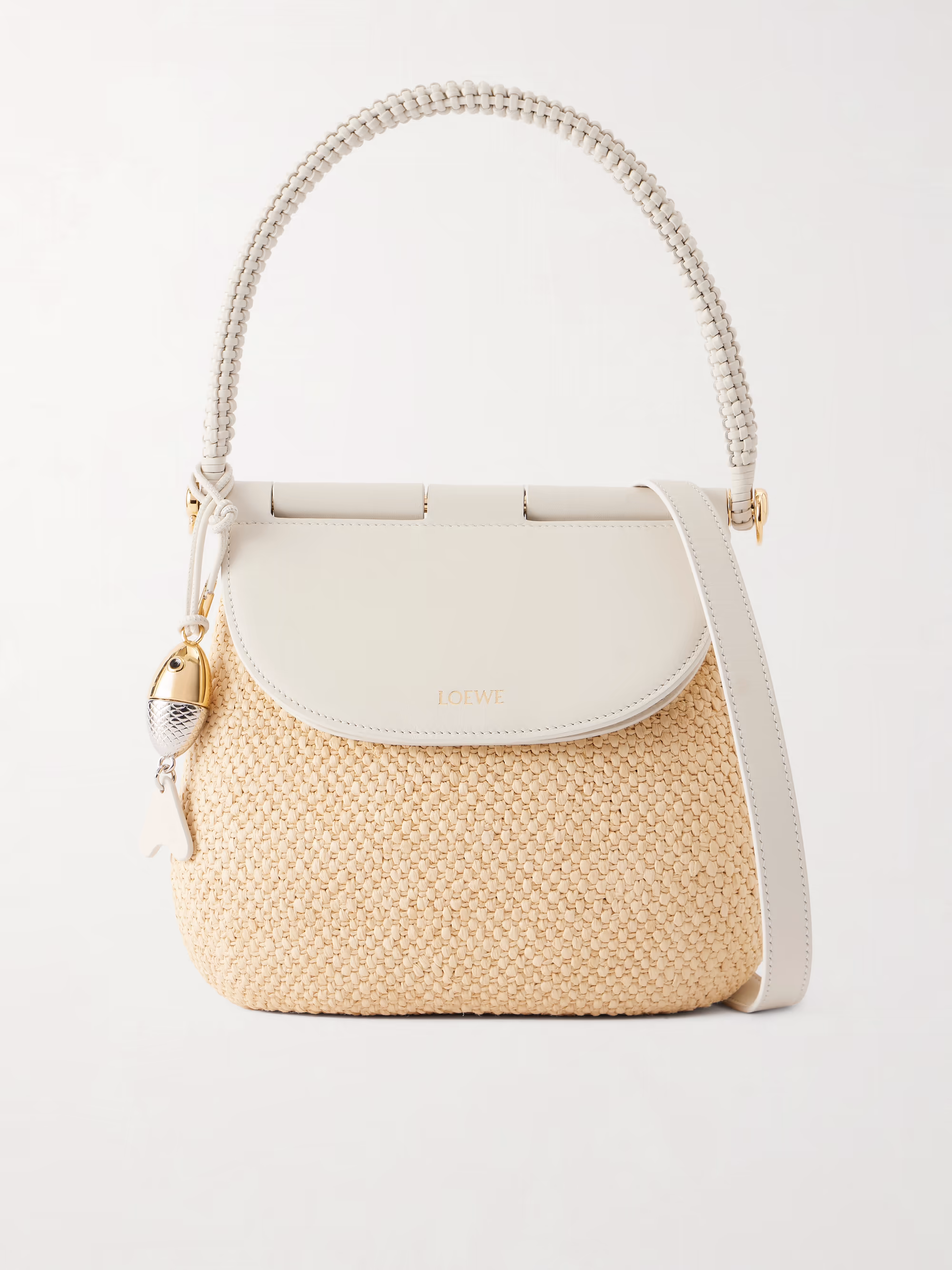 Loewe + Paula Ibiza Pescador leather-trimmed raffia shoulder bag