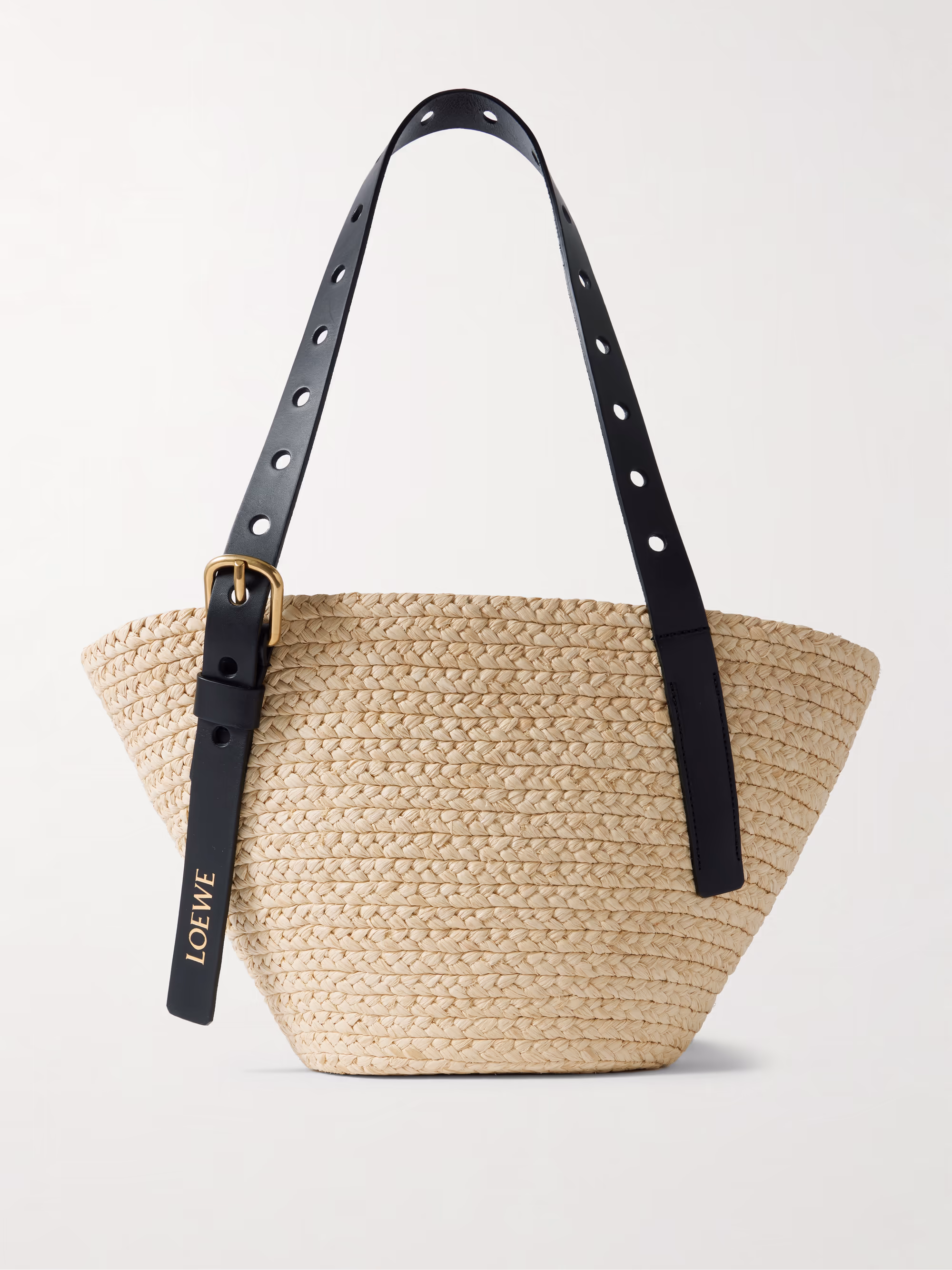 Loewe + Paula's Ibiza Punch Hole small leather-trimmed raffia tote