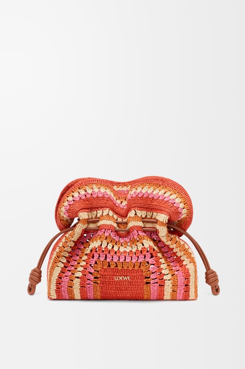 Loewe Medium Flamenco clutch in raffia and calfskin