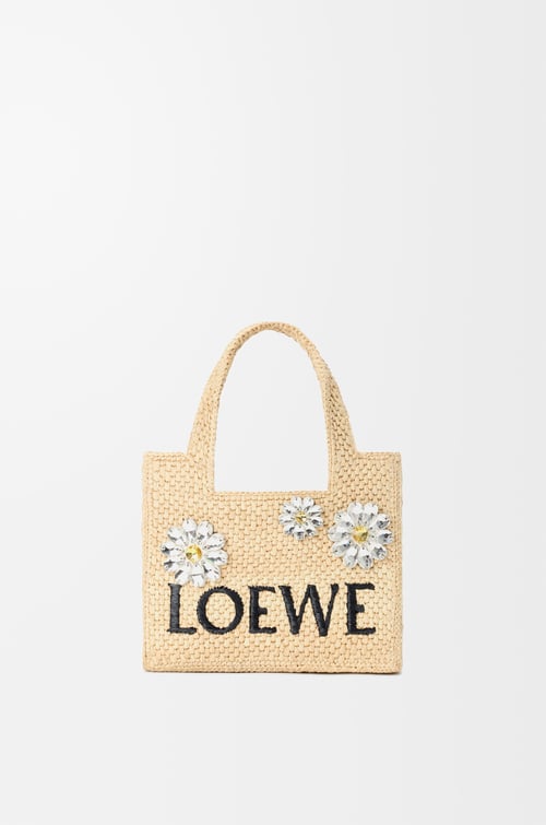 Loewe Mini LOEWE Font tote in raffia