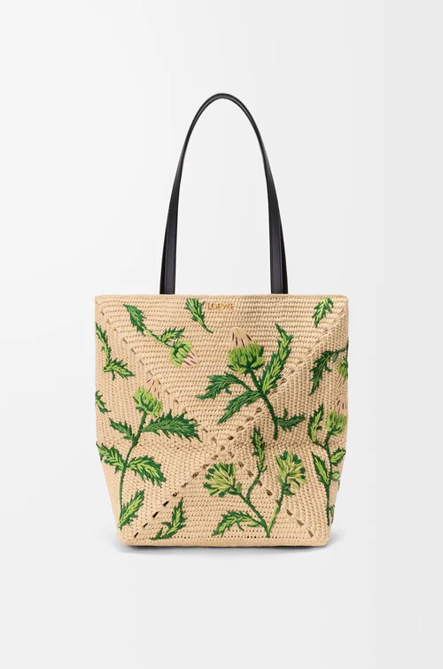 Loewe Medium Puzzle Fold tote in raffia and calfskin