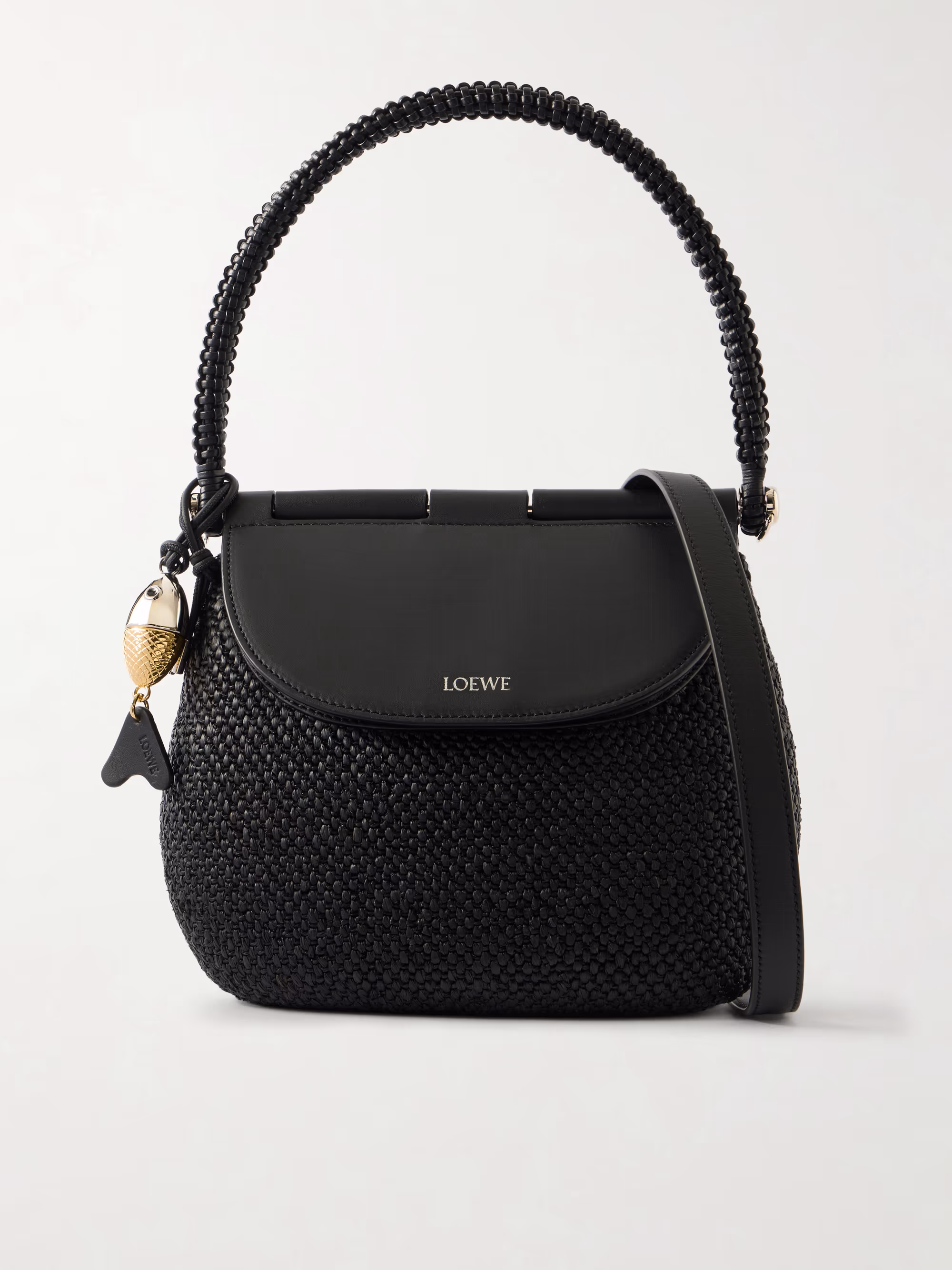 Loewe + Paula's Ibiza Pescador medium embellished leather-trimmed raffia shoulder bag