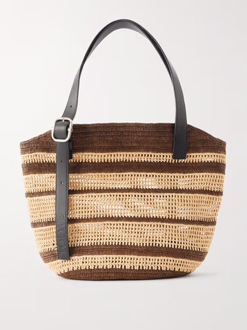 Loewe + Paula's Ibiza Loop Basket leather-trimmed raffia tote