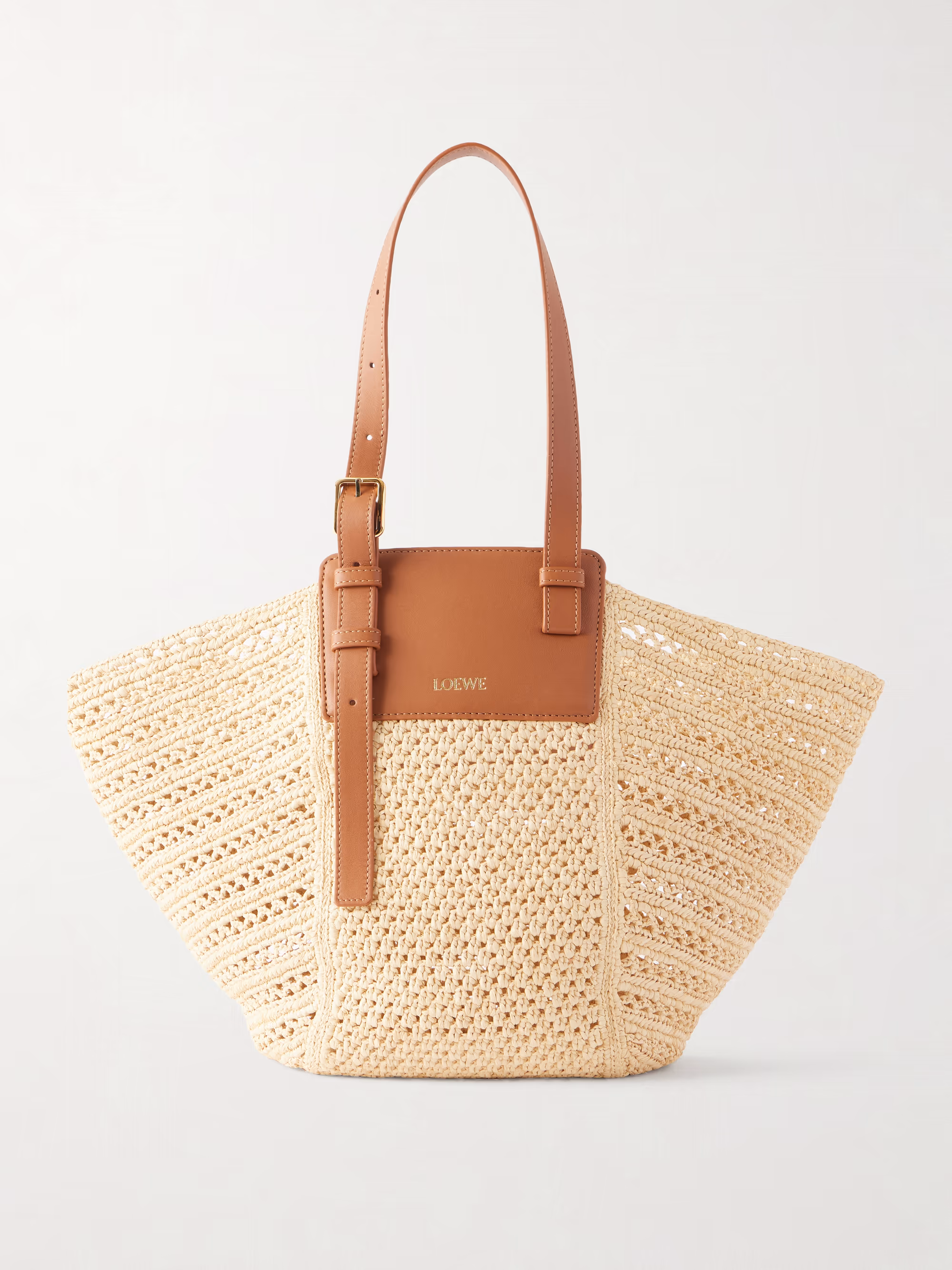 Loewe + Paula's Ibiza Hammock Cabas leather-trimmed raffia tote