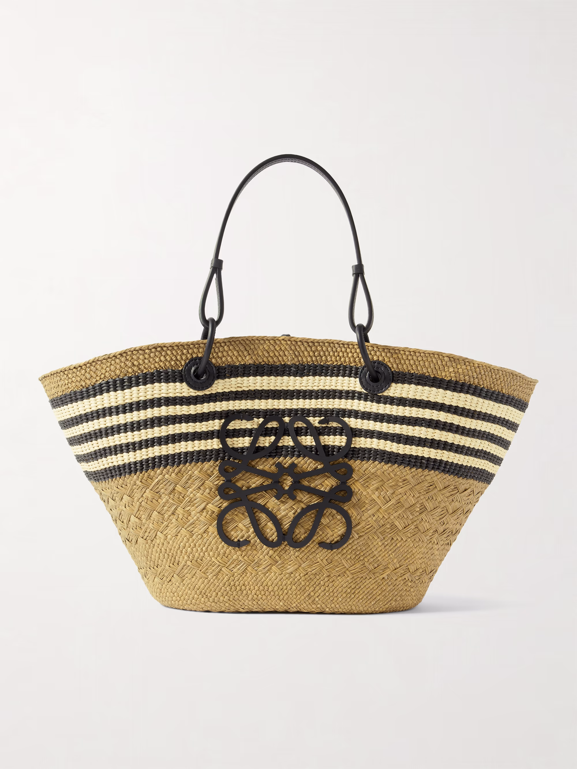 Loewe + Paula's Ibiza Anagram Basket medium leather-trimmed striped raffia tote