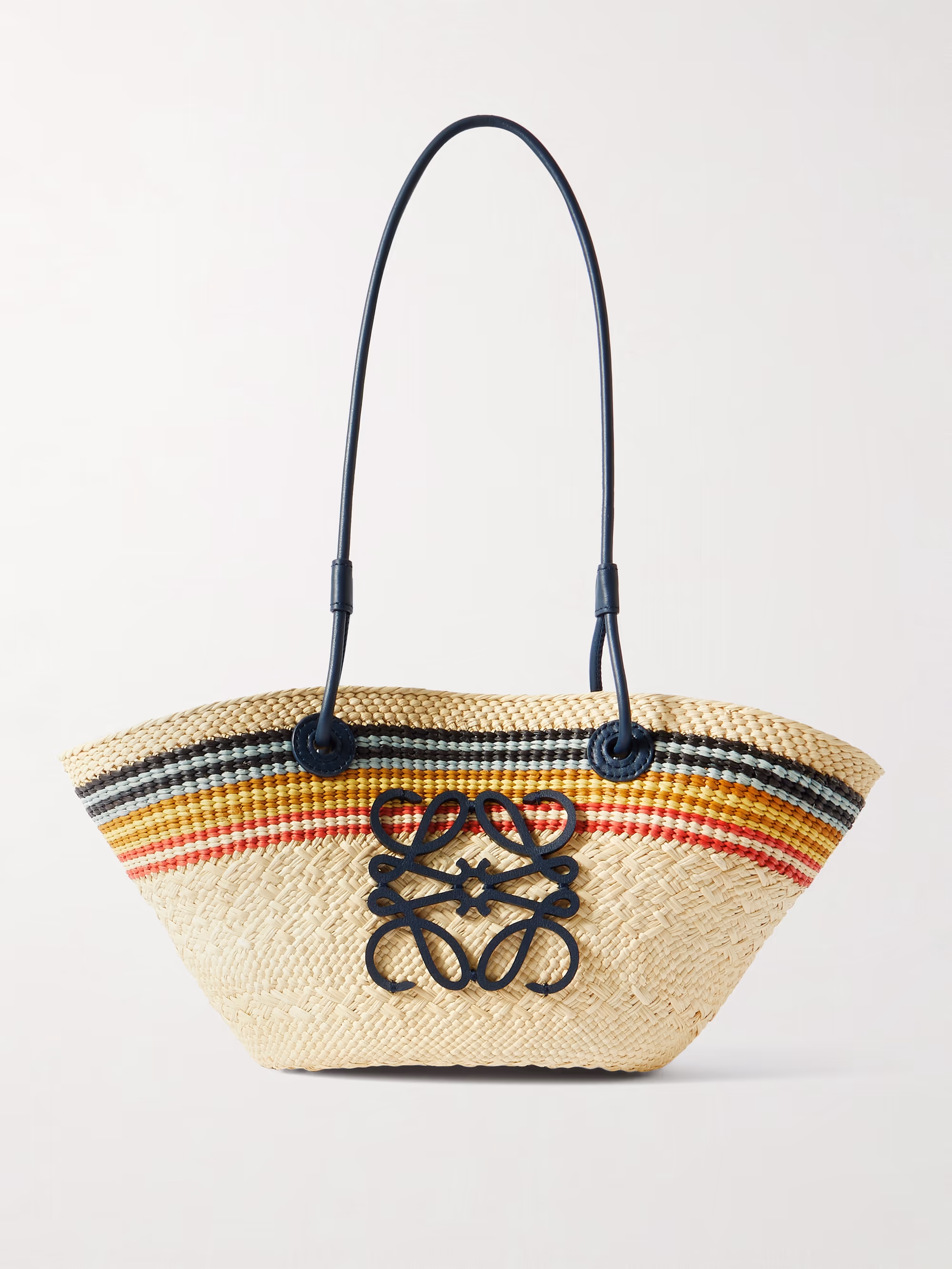 Loewe + Paula's Ibiza Anagram Basket small leather-trimmed striped raffia tote