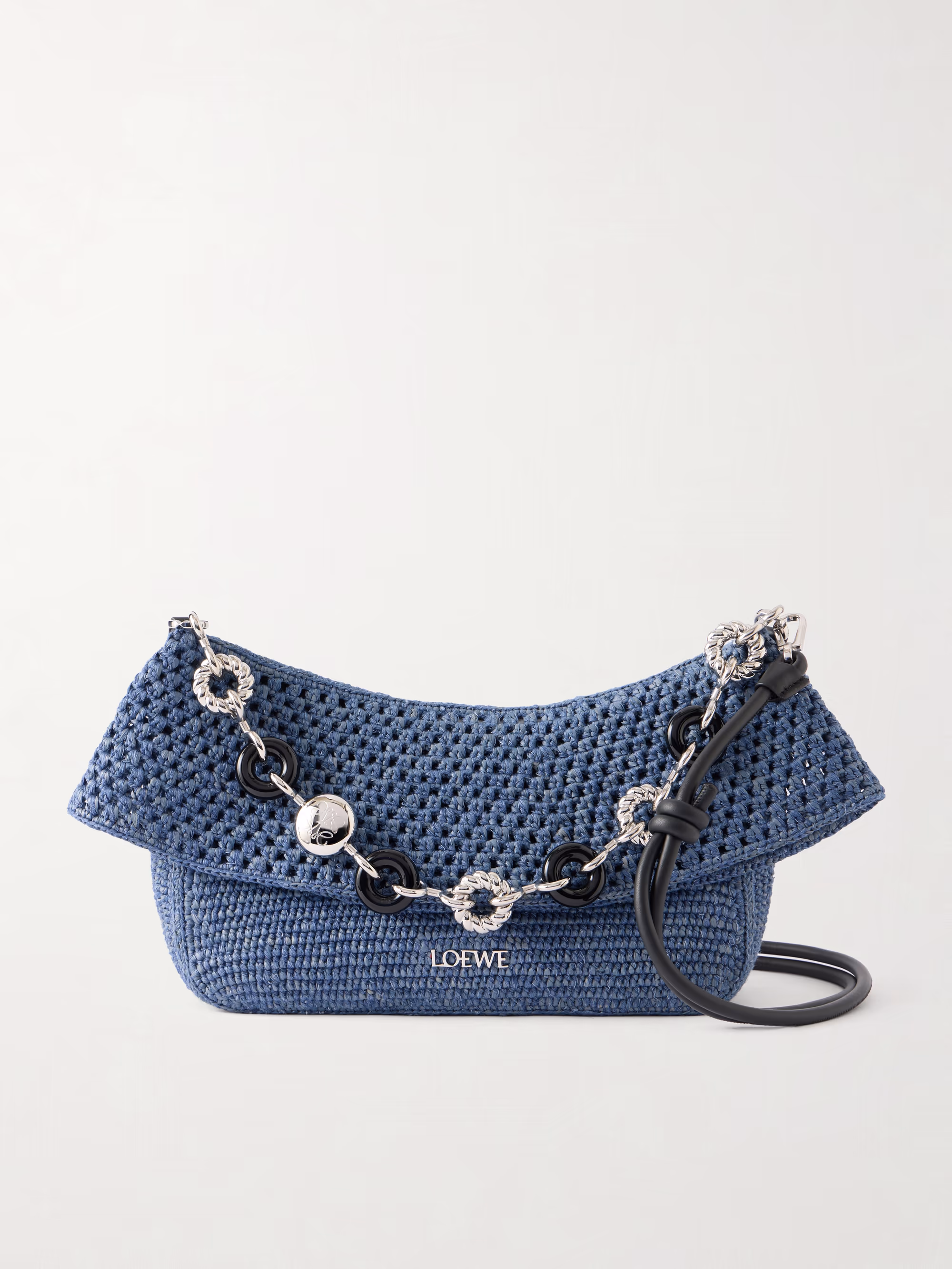 Loewe + Paula's Ibiza Ola embellished leather-trimmed raffia shoulder bag