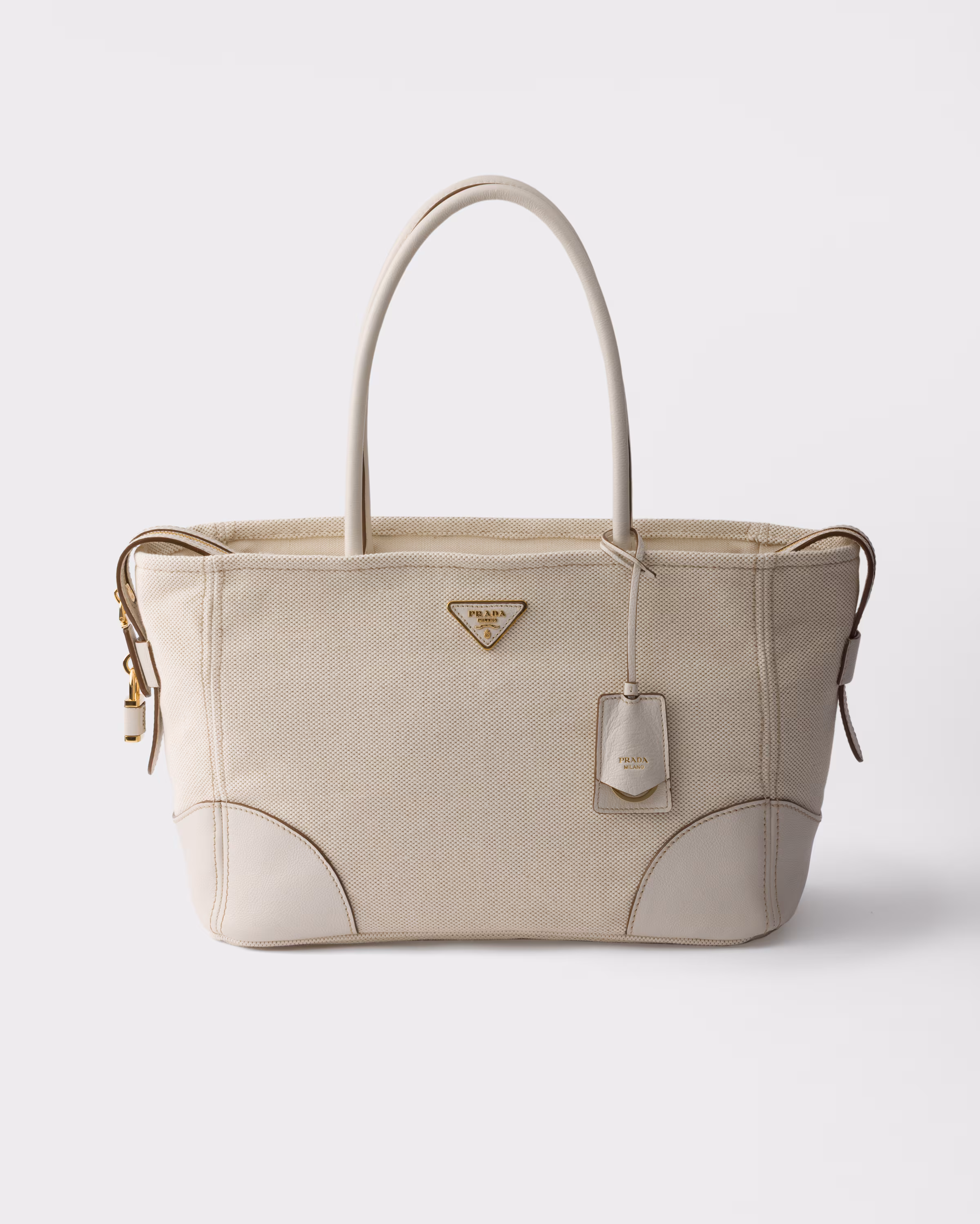 Prada Large linen blend and leather tote bag