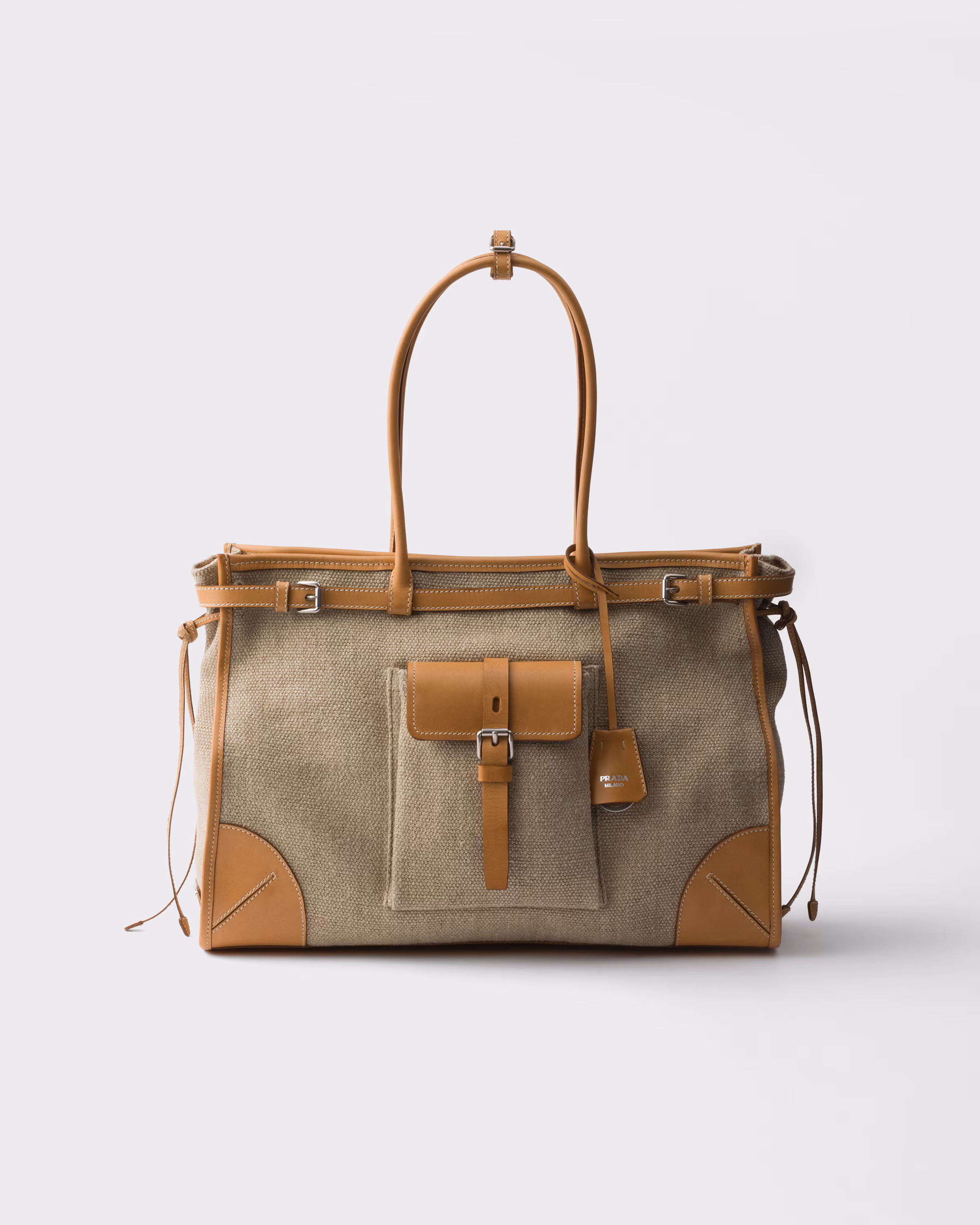 Prada Prada Bonnie linen and leather tote bag