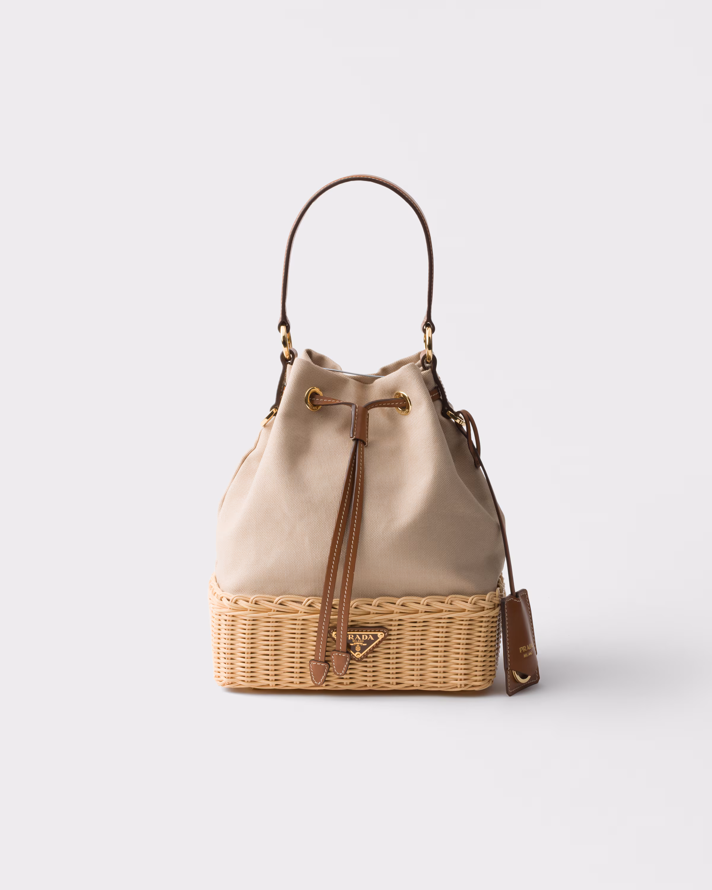 Prada Wicker and canvas bucket bag