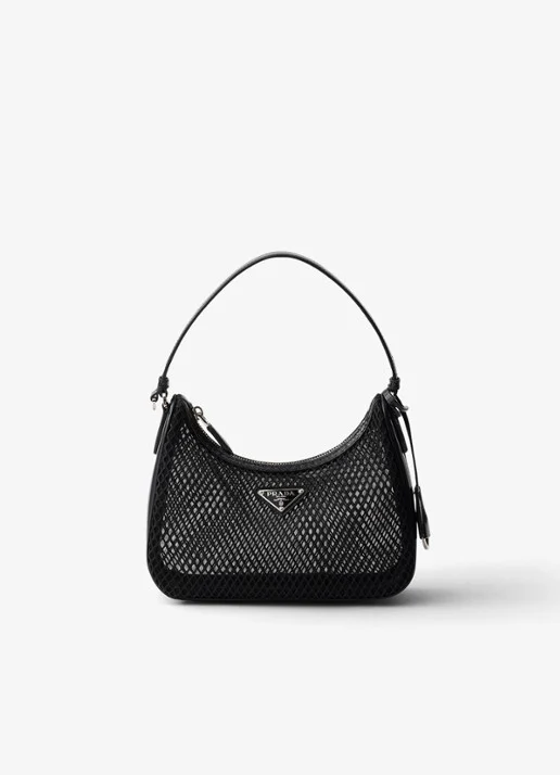 Prada Re-Edition 2005 shoulder bag van mesh met leather details