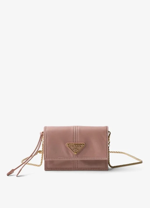 Prada Portemonnee in calfskin met afneembare schouderriem