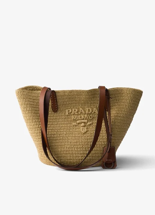 Prada Medium tote bag van crochet met leather details en logo