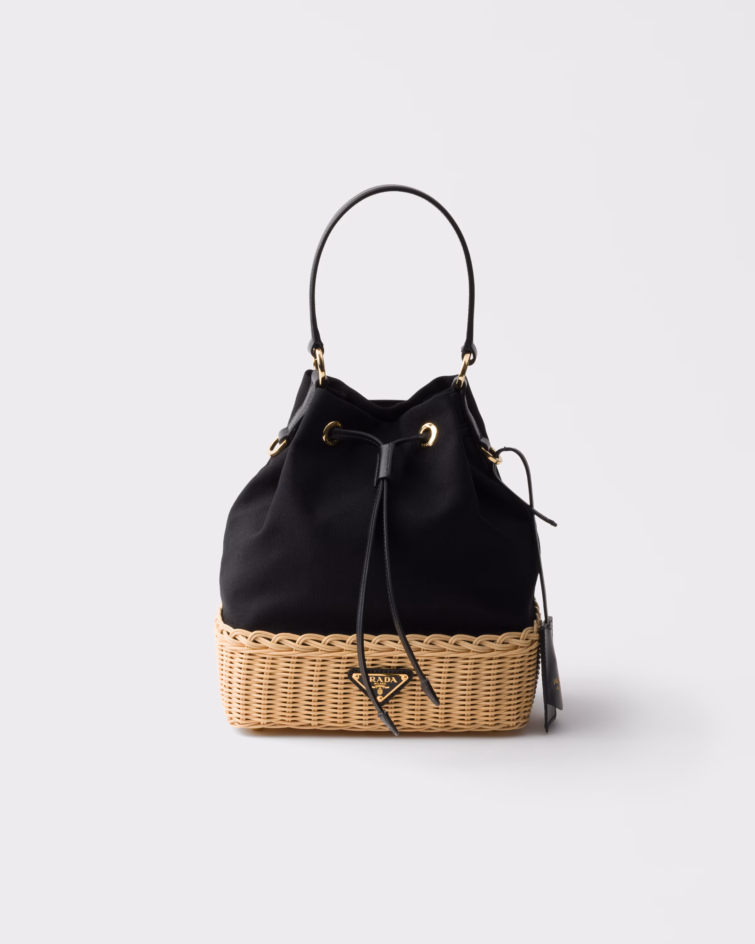 Prada Wicker and canvas bucket bag