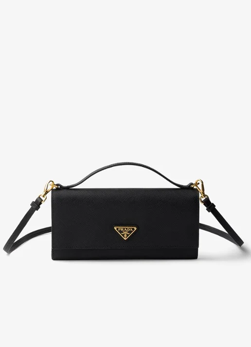 Prada Portemonnee in calfskin met afneembare schouderriem