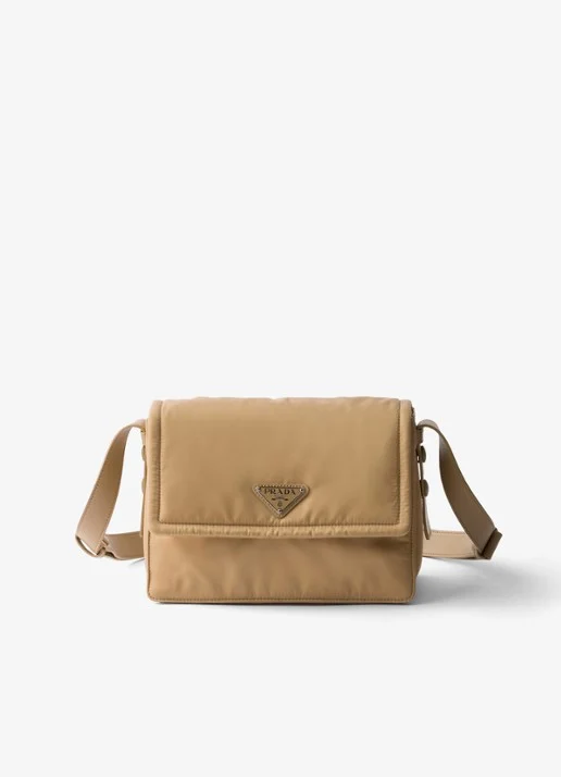 Prada Traveller Re-Nylon Small quilted shoulder bag met leather details