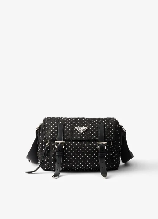 Prada Re-Nylon shoulder bag met leather details en studs