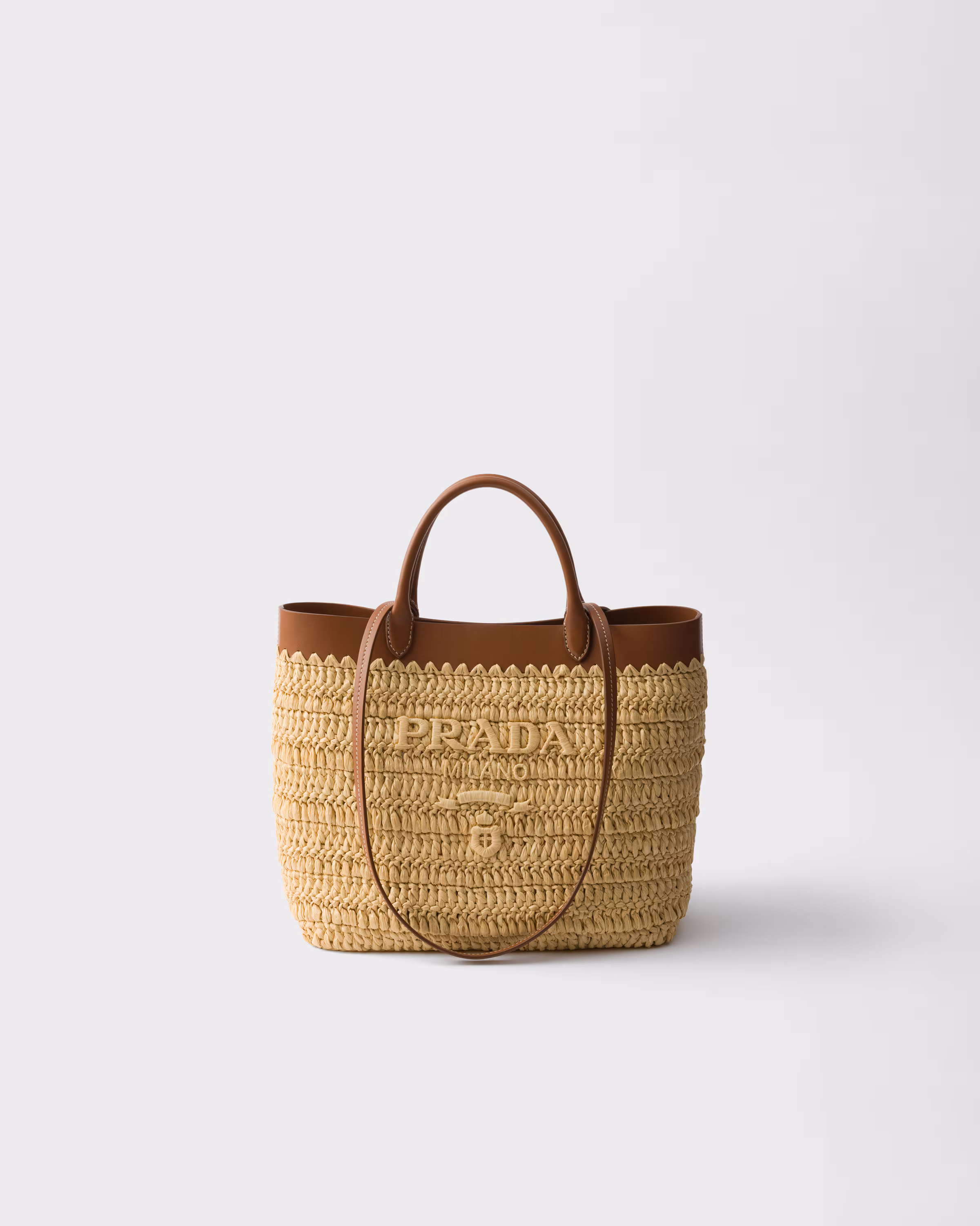 Prada Small crochet and leather tote bag