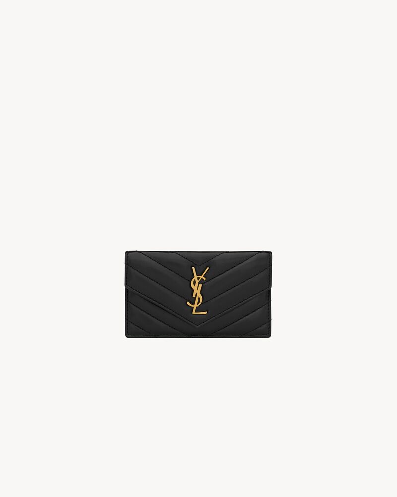 Saint Laurent Cassandre Matelassé Fragments Flap Card Case in Lambskin