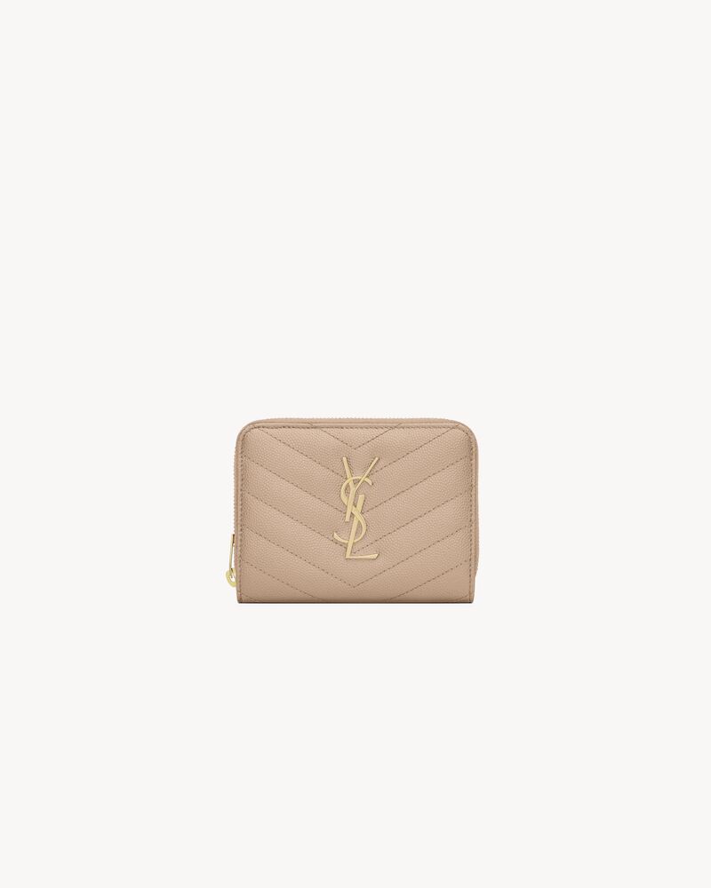 Saint Laurent CASSANDRE MATELASSÉ compact zip around wallet in grain de poudre leather