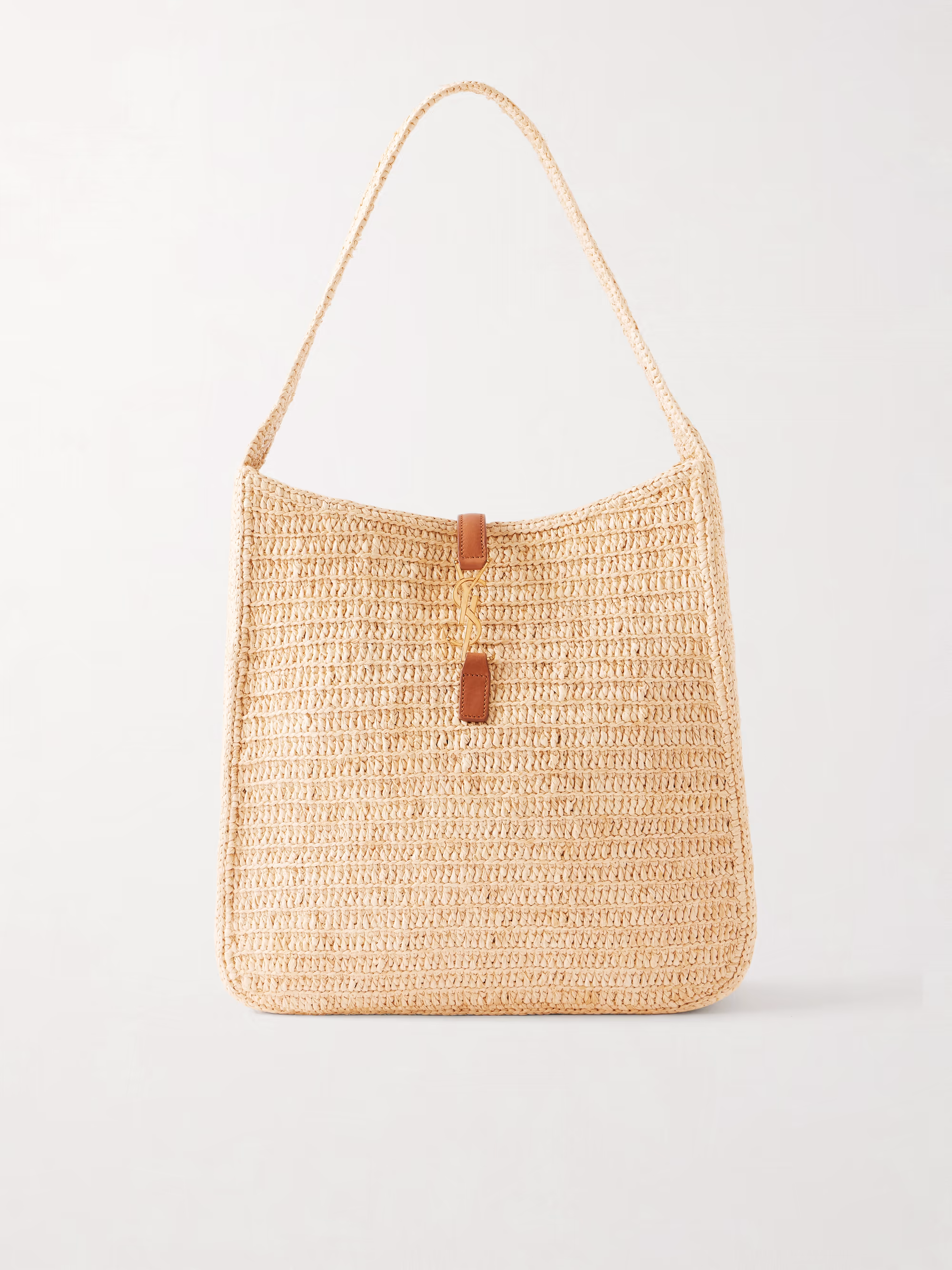 Saint Laurent Le 5 à 7 leather-trimmed raffia handbag