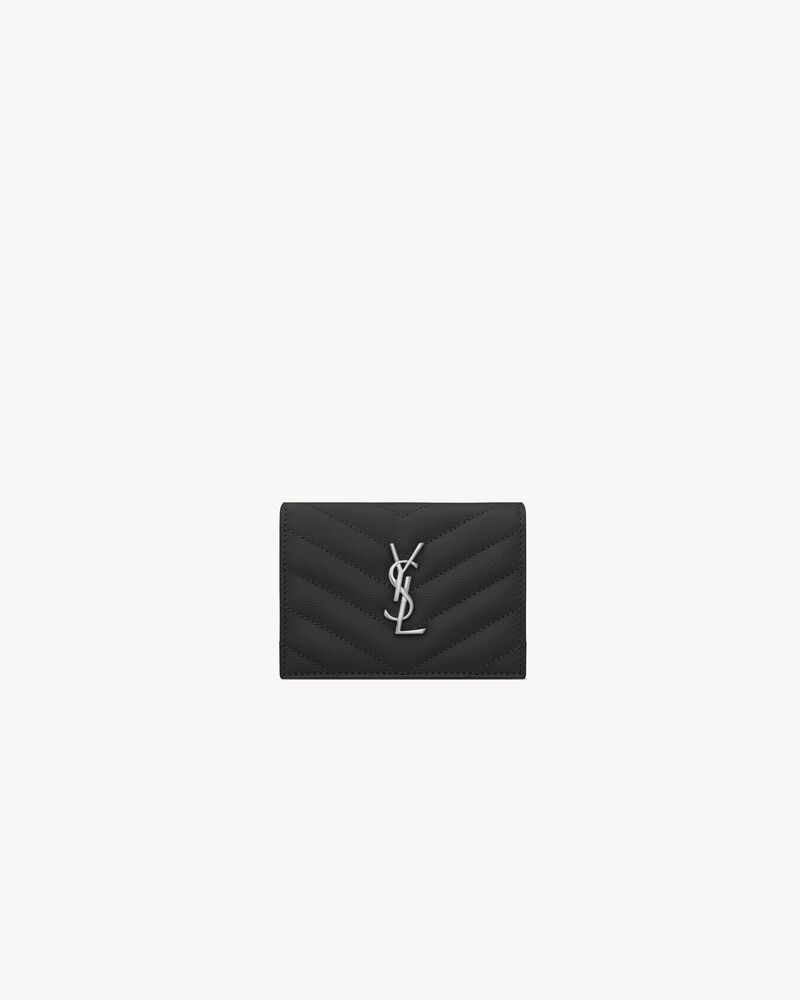 Saint Laurent Cassandre Matelassé Flap Card Case in Grain de Poudre Leather