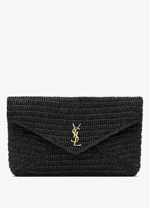 Saint Laurent Cassandre Large clutch van raffia