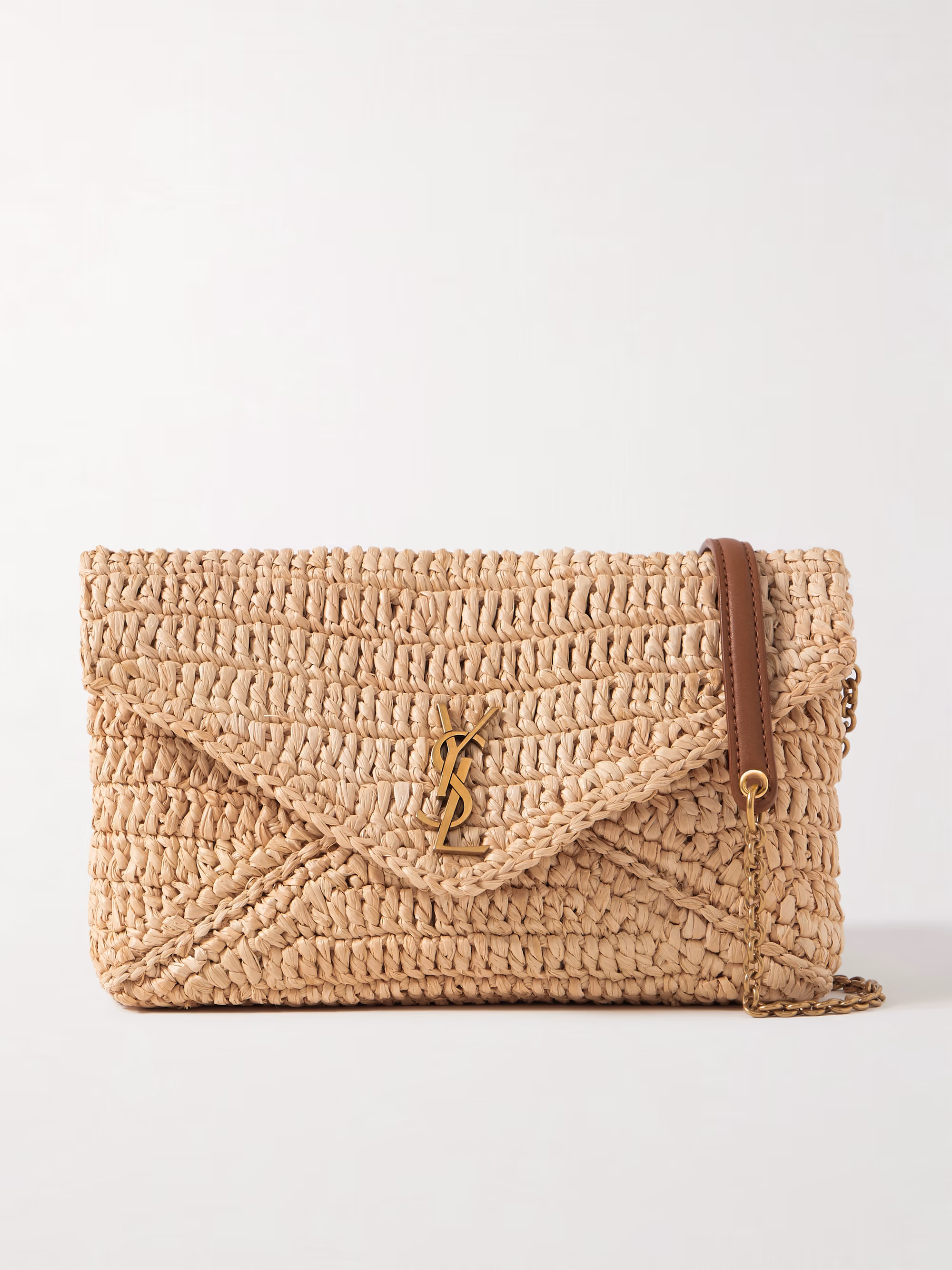 Saint Laurent Cassandre leather-trimmed raffia shoulder bag