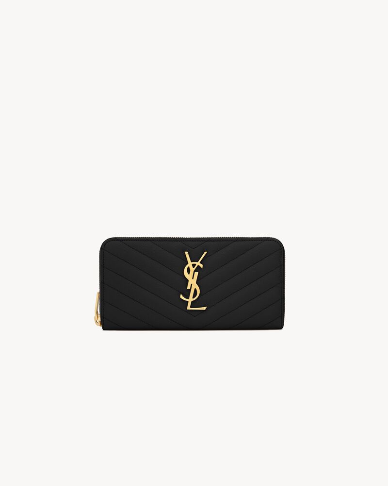 Saint Laurent Cassandre Matelassé Zip Around Wallet in Grain de Poudre Leather