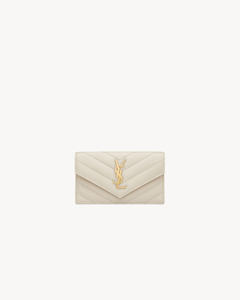 Saint Laurent Cassandre Matelassé Fragments Flap Card Case in Lambskin