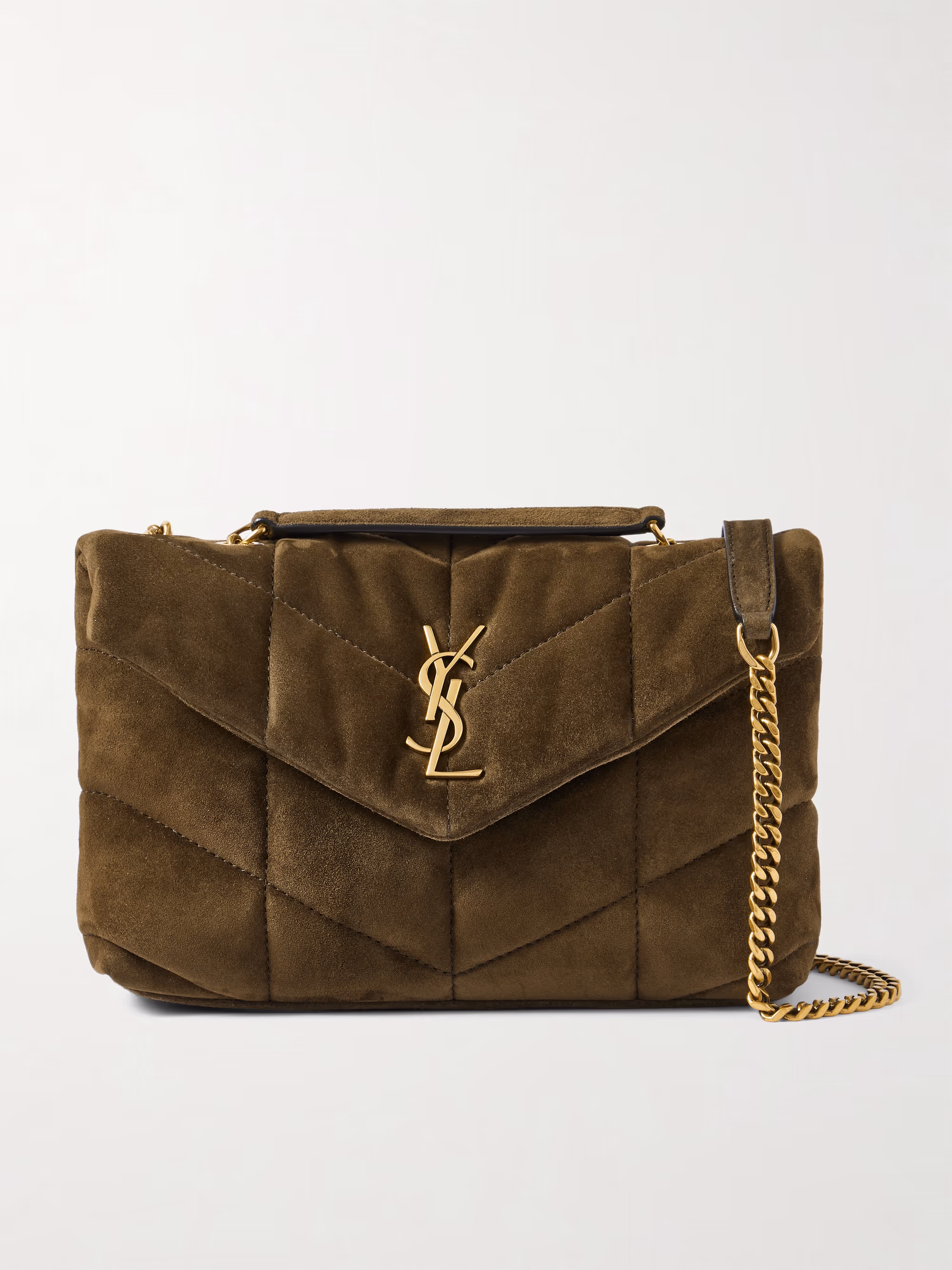Saint Laurent Puffer Toy quilted leather-trimmed suede shoulder bag