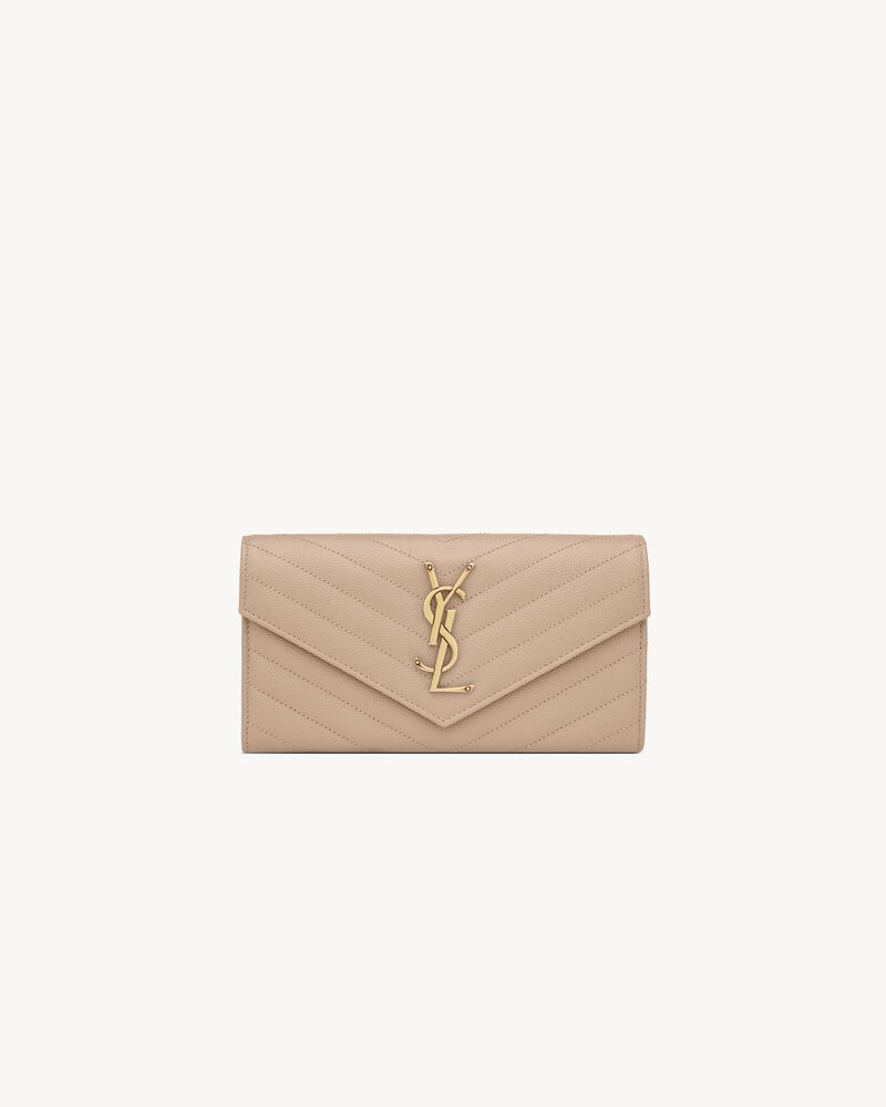 Saint Laurent Cassandre Matelassé Large Flap Wallet in Grain de Poudre Leather
