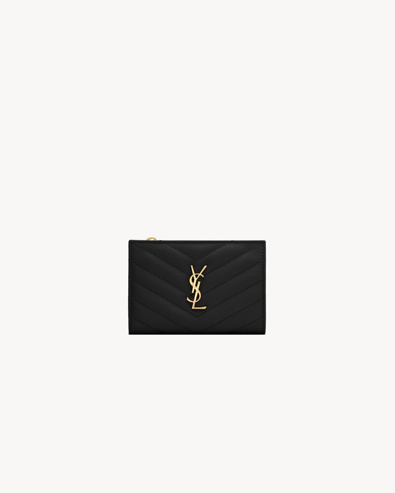 Saint Laurent CASSANDRE MATELASSÉ Fragments bi-fold wallet in grain de poudre leather