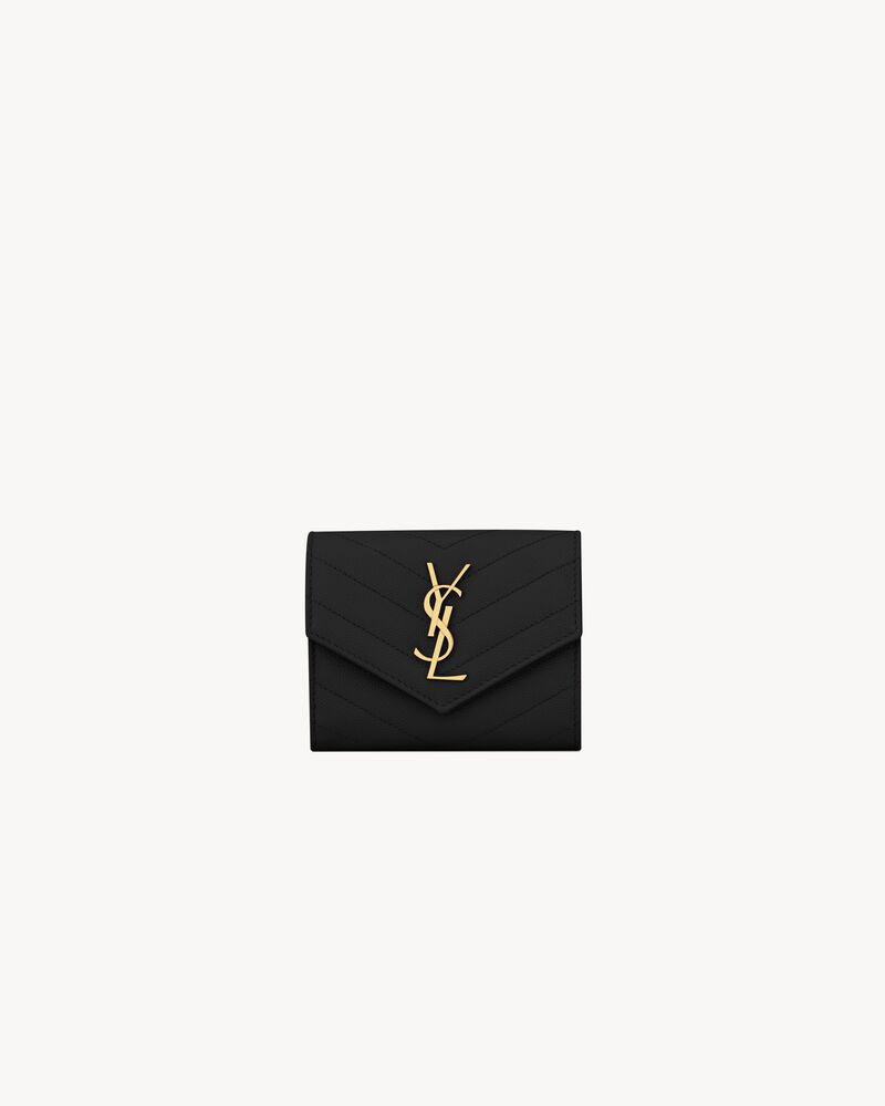 Saint Laurent CASSANDRE MATELASSÉ compact tri fold wallet in grain de poudre leather