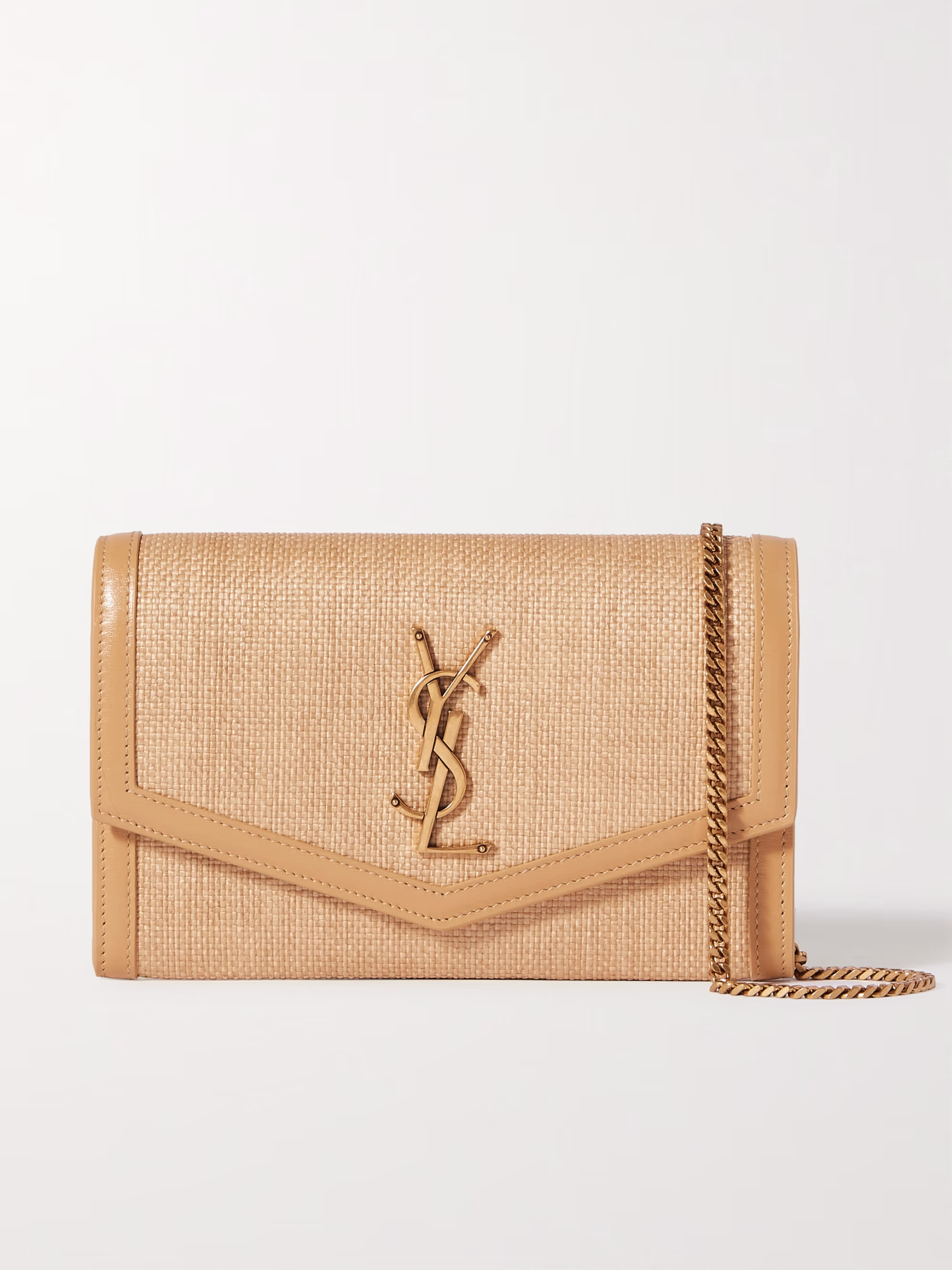 Saint Laurent Uptown leather-trimmed raffia shoulder bag