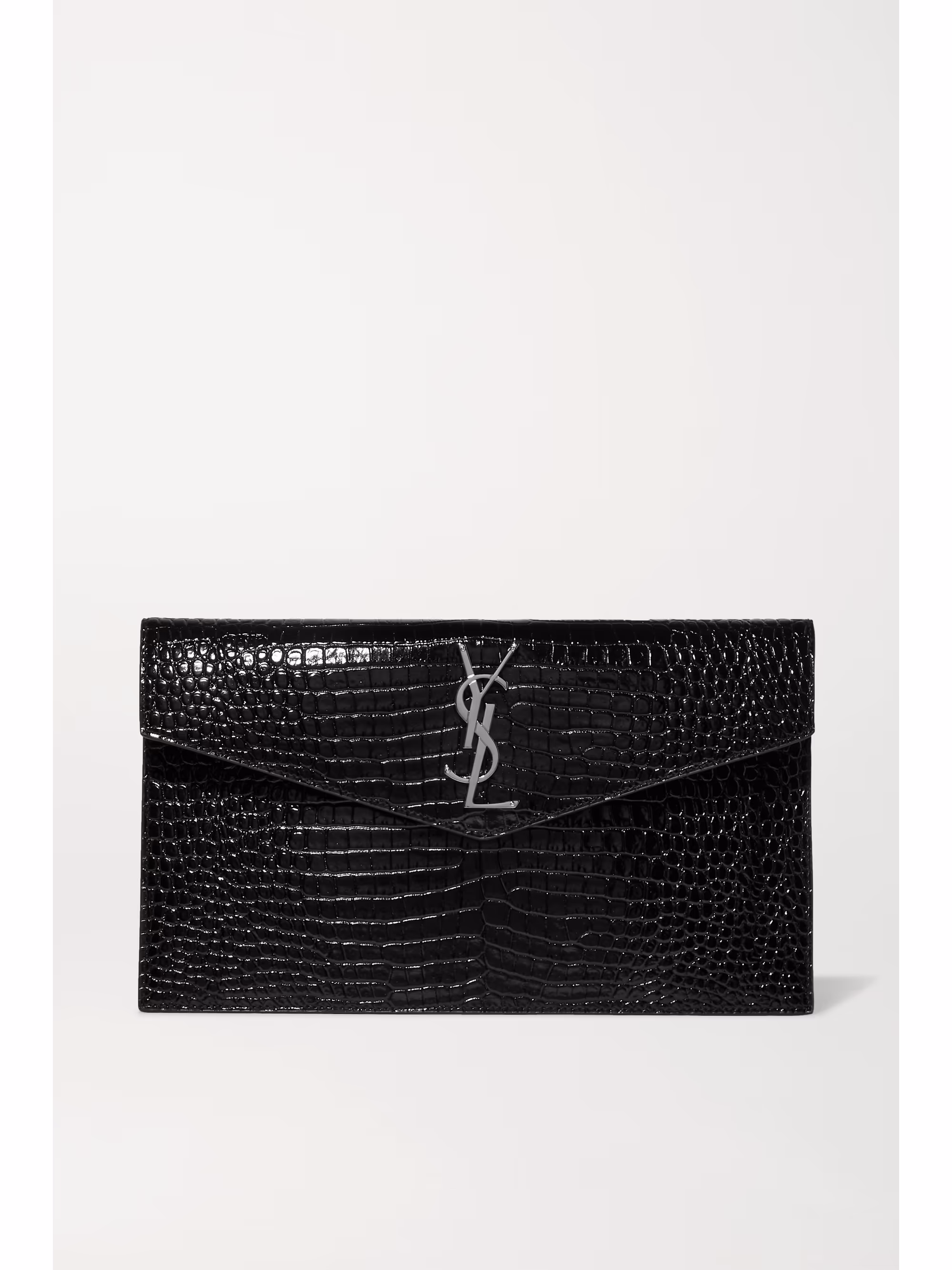Saint Laurent Uptown croc-effect patent-leather pouch