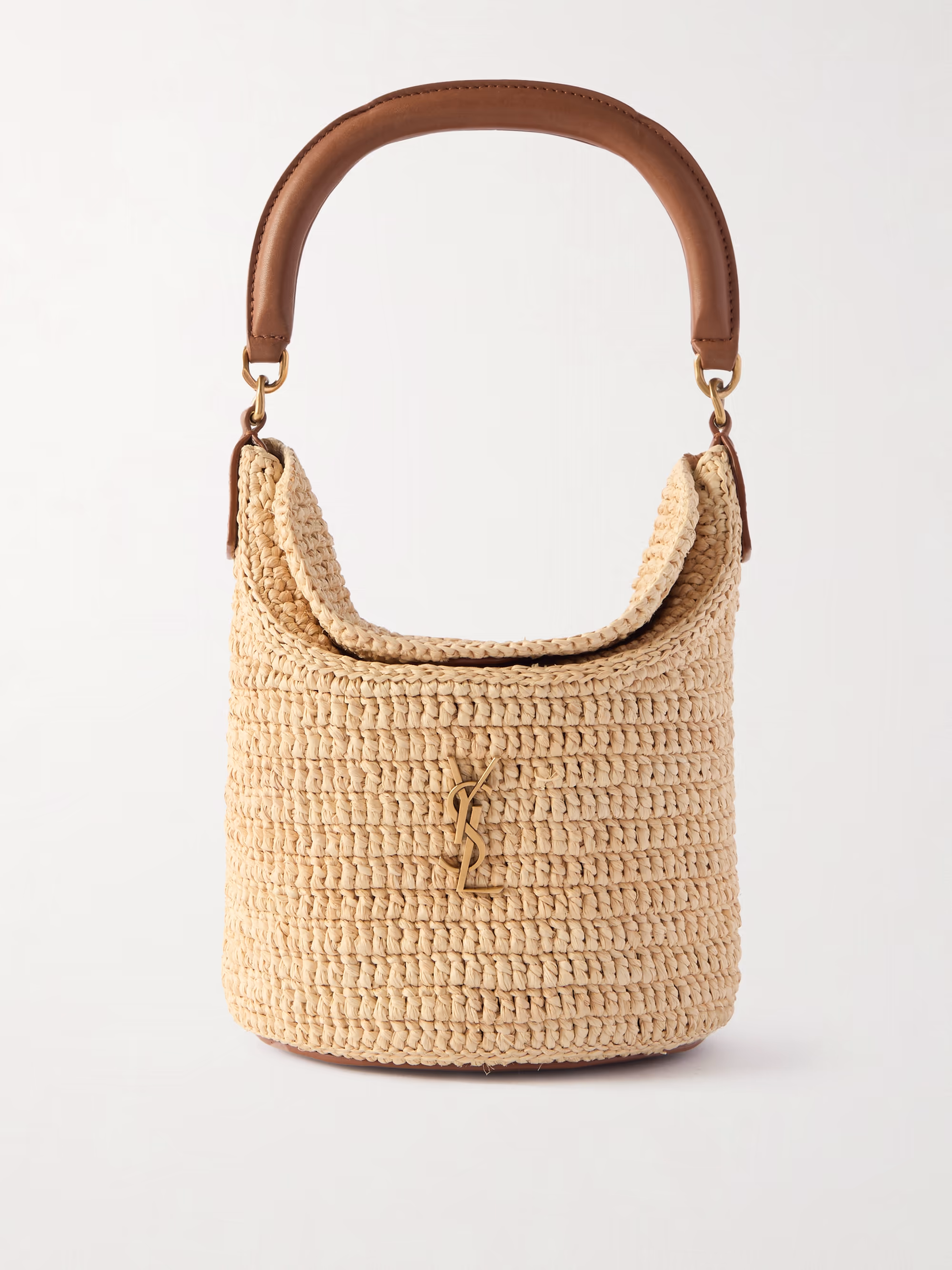 Saint Laurent Gaby leather-trimmed raffia bucket bag
