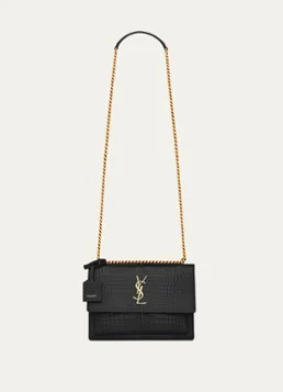 Saint Laurent Sunset Medium shoudertas van kalfsleer met crocostructuur