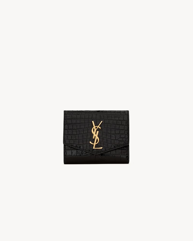 Saint Laurent UPTOWN Compact wallet in crocodile-embossed shiny leather