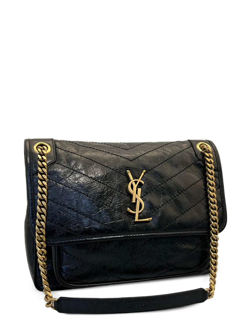Saint Laurent Niki shoulder bag with chain en chevron-streep