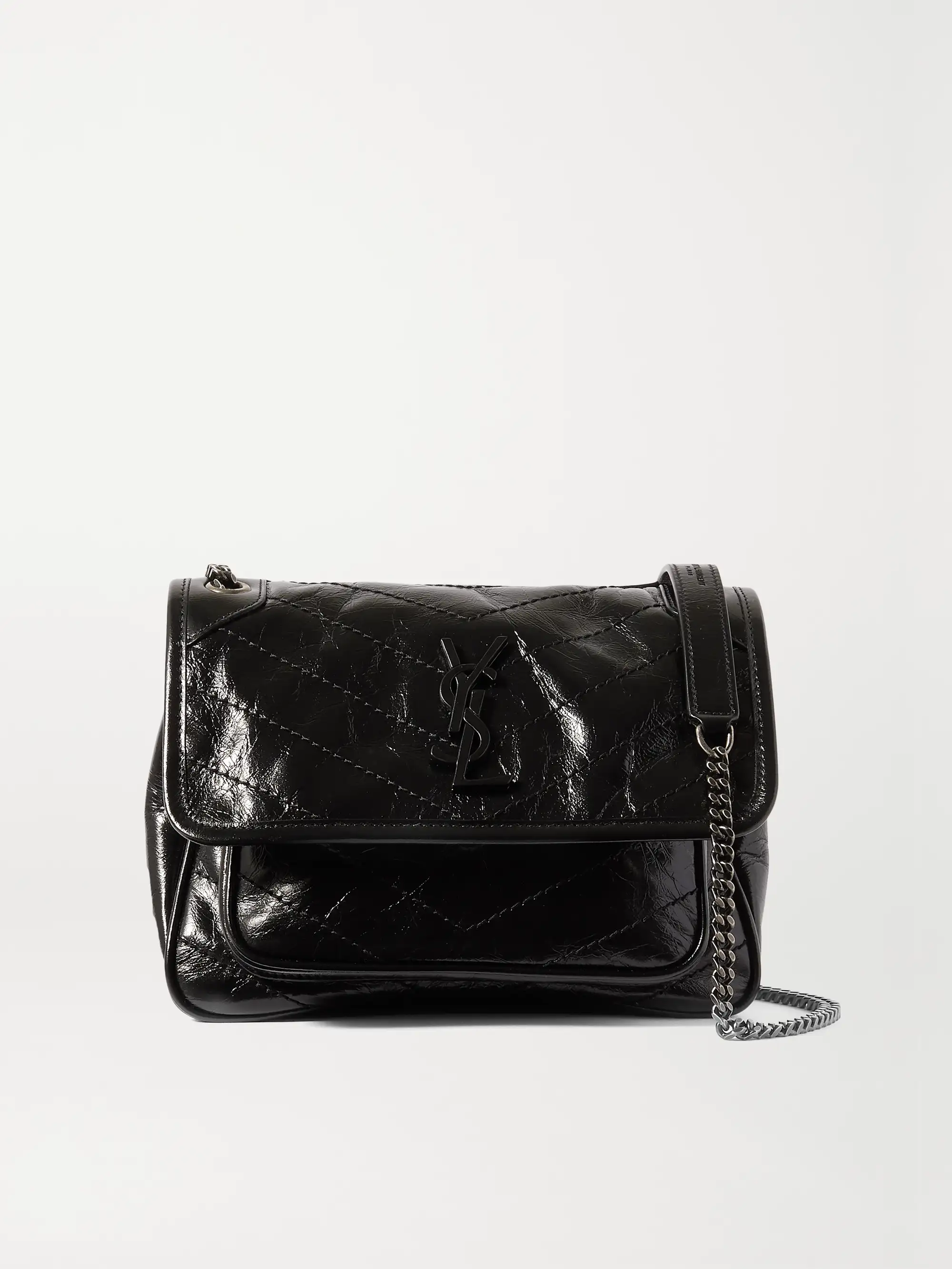 Saint Laurent Niki Baby quilted crinkled glossed-leather shoulder bag