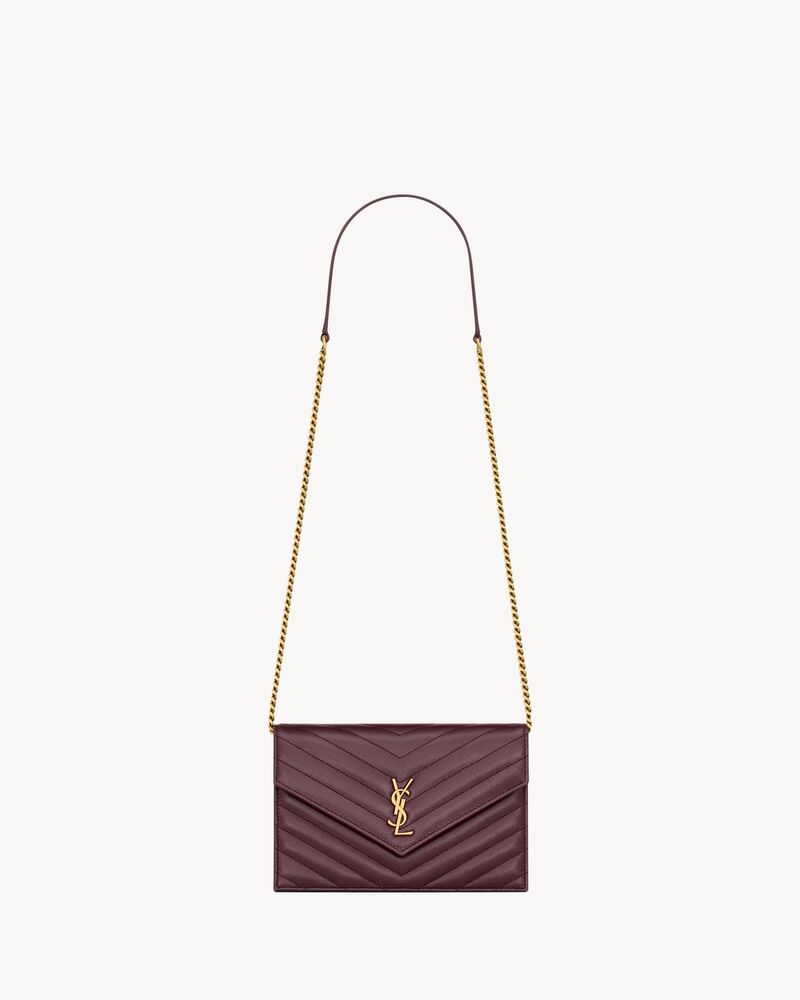 Saint Laurent CASSANDRE envelope chain wallet in GRAIN DE POUDRE leather