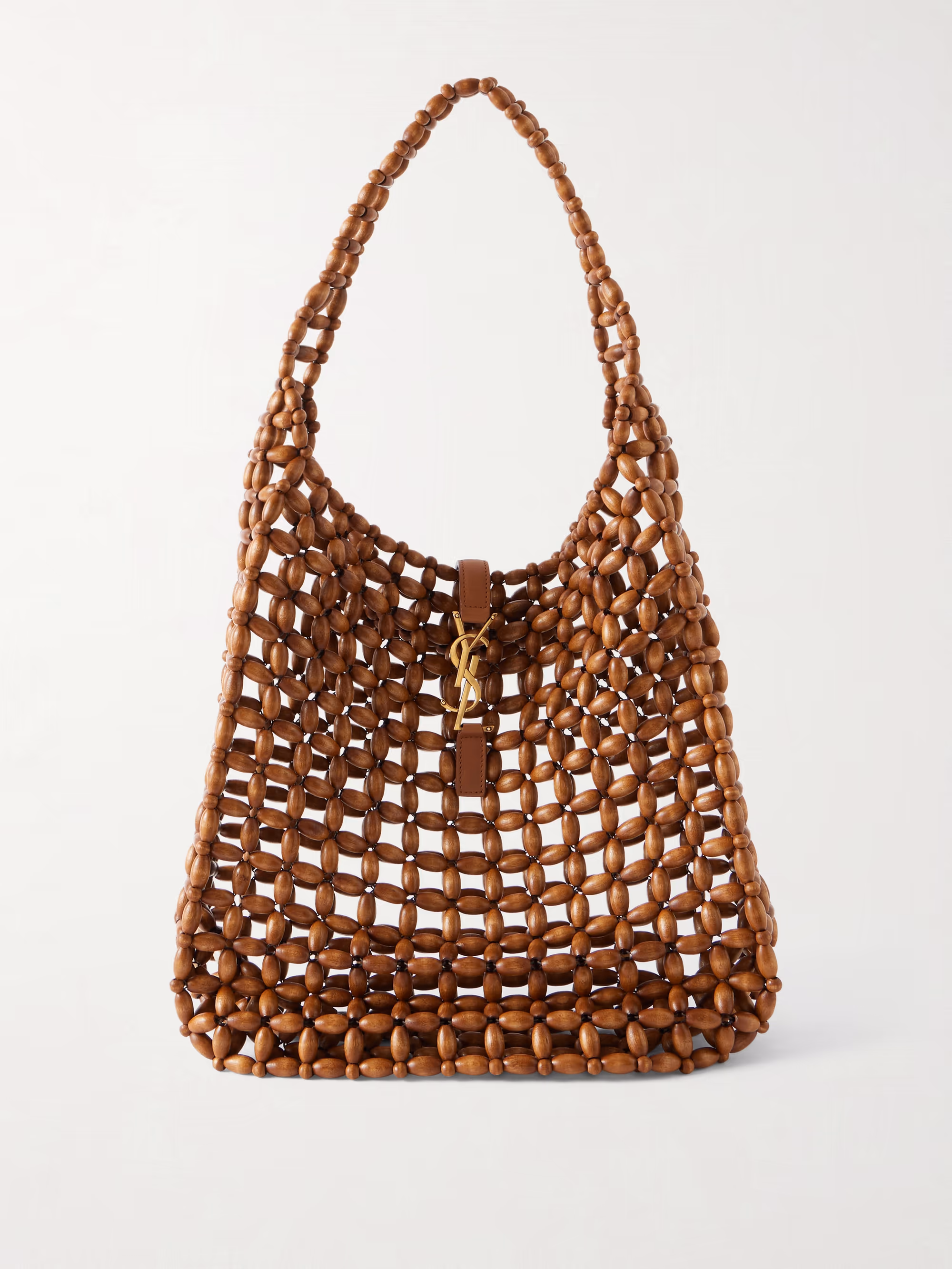 Saint Laurent Le 5 À 7 large leather-trimmed beaded wood shoulder bag