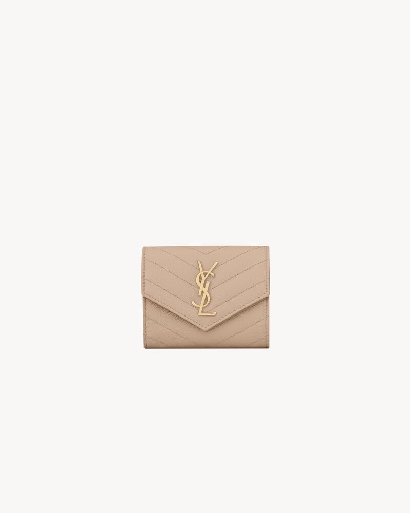 Saint Laurent CASSANDRE MATELASSÉ compact tri fold wallet in grain de poudre leather