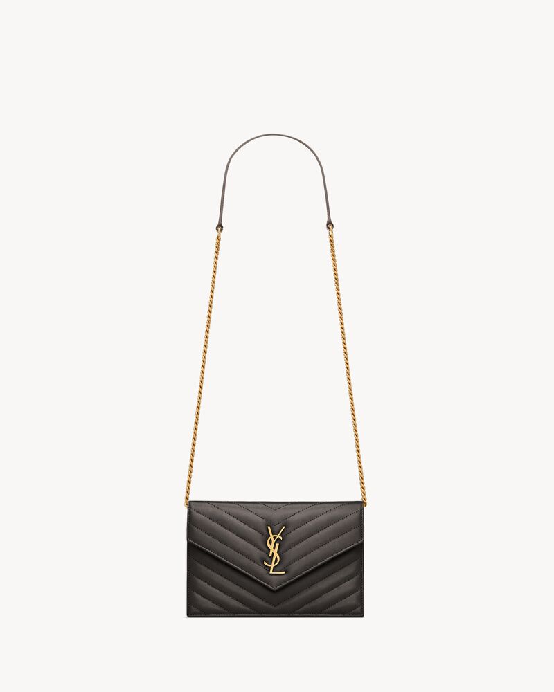 Saint Laurent CASSANDRE envelope chain wallet in lambskin