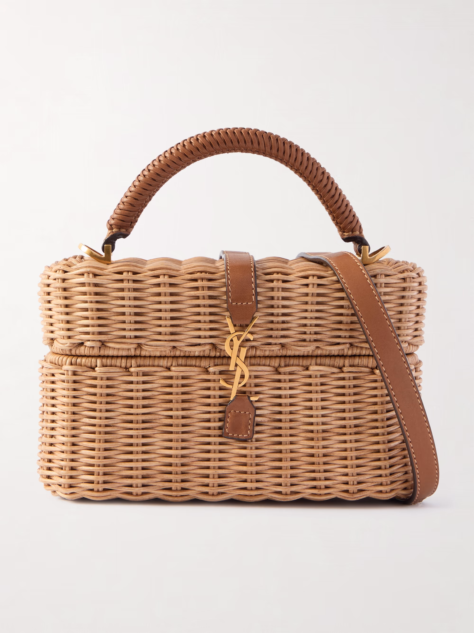 Saint Laurent Gaby Vanity leather-trimmed woven wicker shoulder bag
