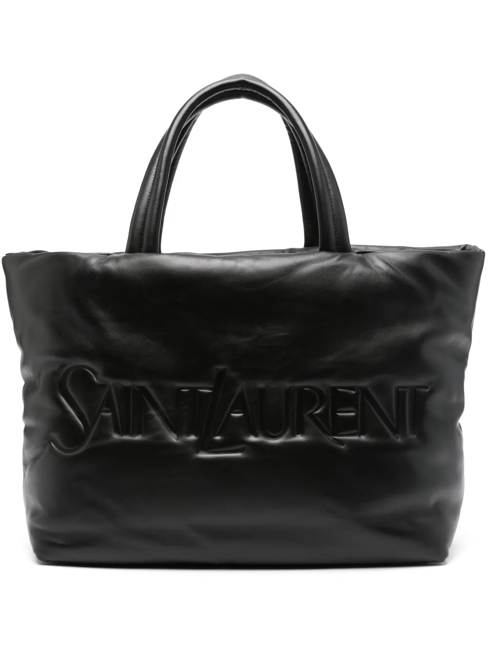Saint Laurent leather tote bag with logo-reliÃ«f